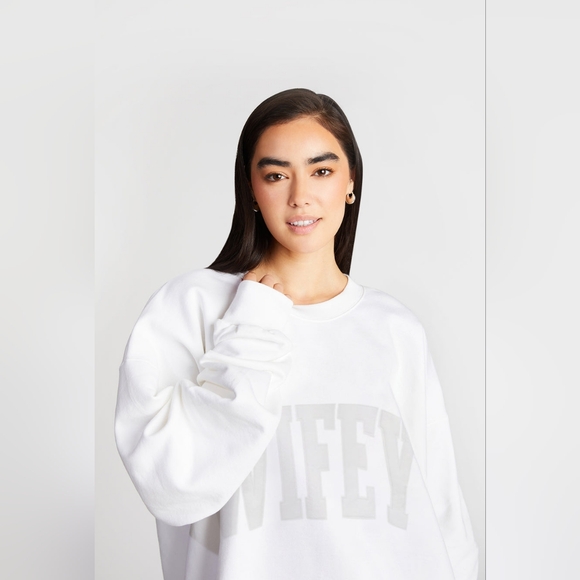 NWT The Bar Wifey Varsity Sweatshirt. White. Size Large. - Picture 6 of 7